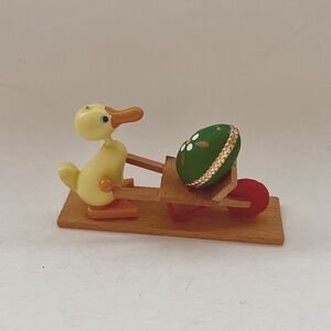 DUCK PUSHING CART WITH GIANT EASTER EGG VINTAGE